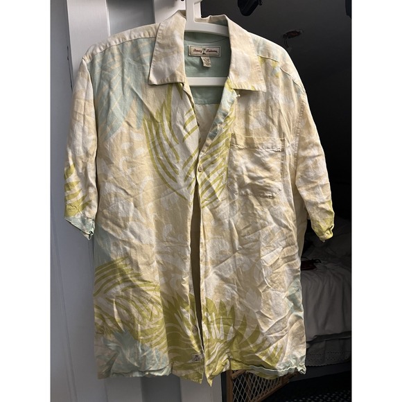 Vintage Tommy Bahamas Silk Linen Blend Summer Short Sleeved Button Down Shirt L - Picture 1 of 3
